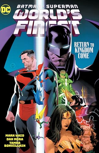Comic book cover featuring Batman, Superman, Wonder Woman, and other DC heroes.