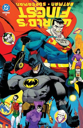 Batman and Superman comic book cover featuring villains and heroes.