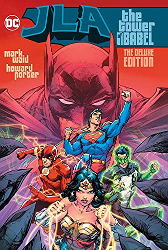 Comic book cover featuring Batman looming over Superman, Flash, Wonder Woman, and Green Lantern.