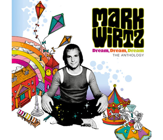 Mark Wirtz album cover with illustrated kites, buildings, and a portrait.