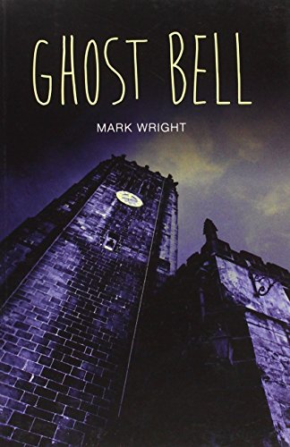 Book cover: "Ghost Bell" with a dark, gothic church tower image.