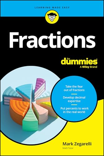 Book cover for "Fractions For Dummies" with a pie chart illustration.