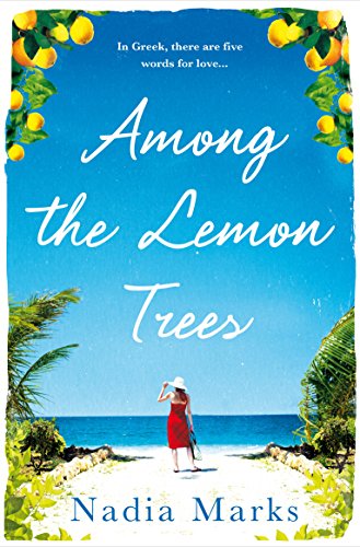Book cover with woman on beach, lemons, and title "Among the Lemon Trees".