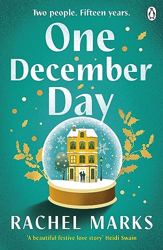Book cover: teal background, snow globe with a house and couple.