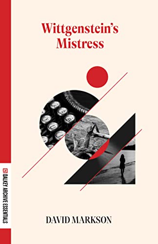 Book cover for Wittgenstein's Mistress featuring a typewriter, driftwood, and a silhouette on beach.