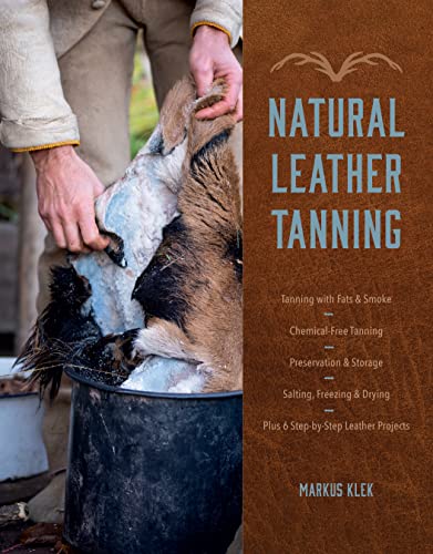 Book cover: hands holding animal hide, text reads "Natural Leather Tanning".