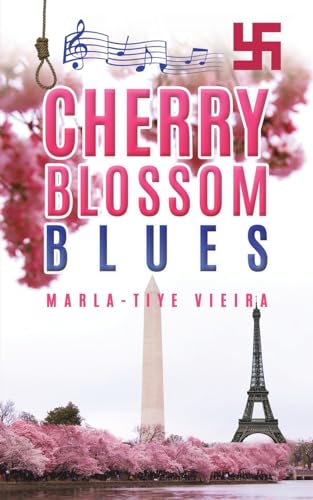 Book cover with cherry blossoms, monuments, and unsettling imagery.