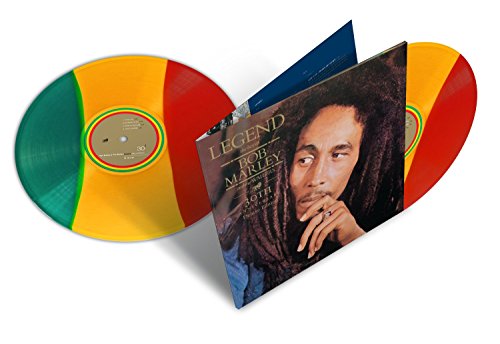 Bob Marley’s “Legend” tri-colour vinyl record and album cover.