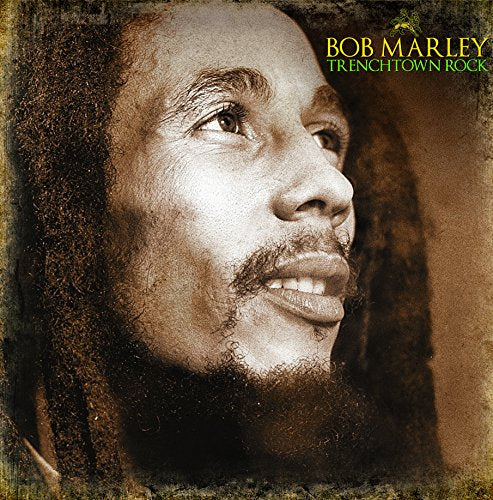 Sepia-toned portrait of Bob Marley with dreadlocks, album cover art.