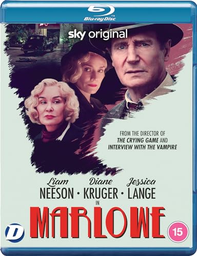 Blu-ray cover for "Marlowe" featuring Liam Neeson, Diane Kruger, and Jessica Lange.