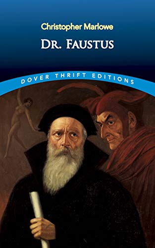 Cover of "Dr. Faustus" showing a bearded man and demonic figures.