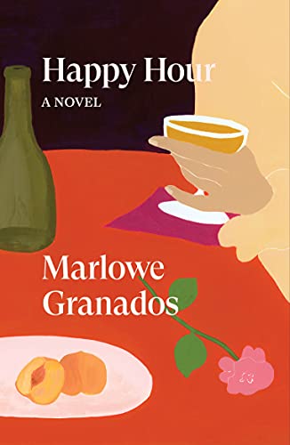 Book cover illustration of a hand holding a cocktail glass over a red table.