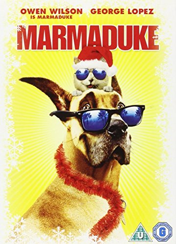 Marmaduke" DVD cover featuring a Great Dane and kitten wearing sunglasses.