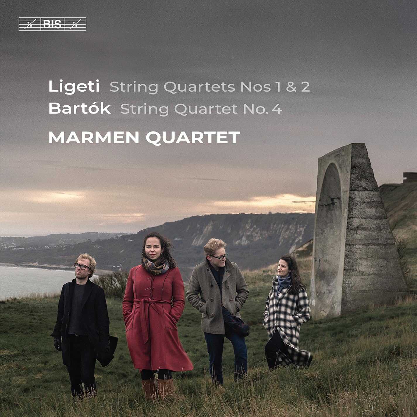 CD cover featuring the Marmen Quartet standing near a concrete structure.
