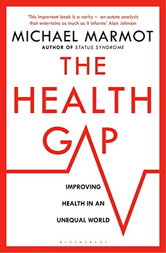 Book cover for The Health Gap by Michael Marmot with a red heartbeat graphic.