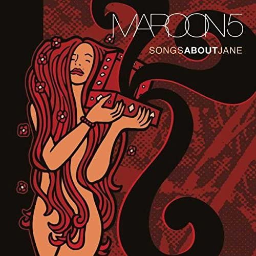 Maroon 5’s “Songs About Jane” vinyl album cover, red and black illustration.