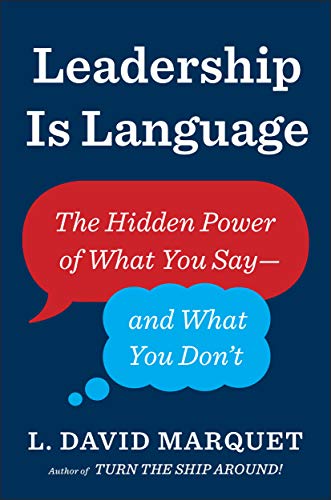 Book cover for Leadership Is Language by L. David Marquet with red and blue bubbles.