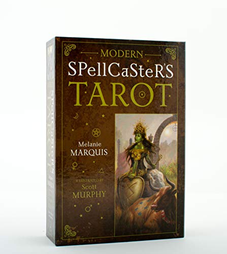 Boxed tarot deck, “Modern Spellcasters Tarot,” featuring a goddess illustration.