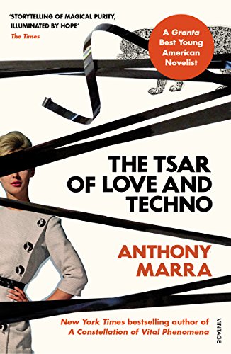 Book cover: woman with a blindfold, bold title “The Tsar of Love and Techno.”