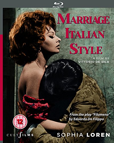 Marriage Italian Style" Blu-ray cover featuring Sophia Loren in a close embrace.