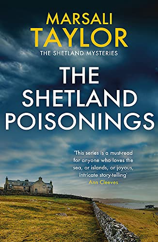 Book cover for “The Shetland Poisonings” with a coastal landscape.