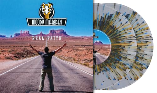 Album cover with desert landscape and clear splatter vinyl record.