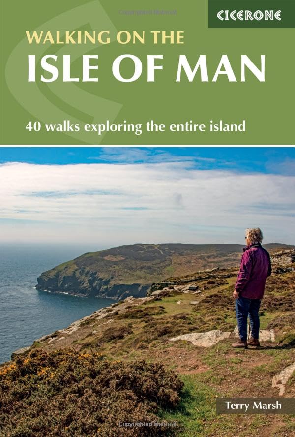 Book cover featuring a hiker overlooking a coastal landscape on the Isle of Man.