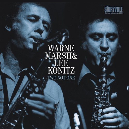 Two musicians playing saxophones, album cover for “Two Not One.”