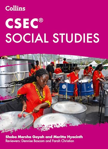 Textbook cover for Collins CSEC Social Studies featuring a steelpan band.
