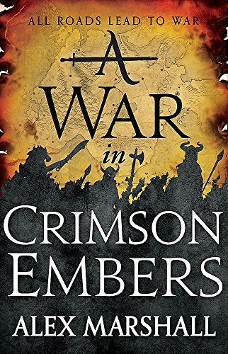Book cover: "A War in Crimson Embers" with soldiers and a map.