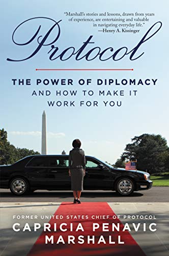 Book cover: "Protocol" with a woman facing the White House and a car.