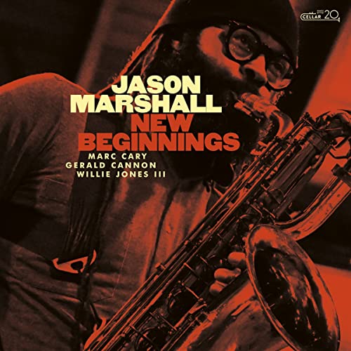 CD cover featuring Jason Marshall playing a saxophone, red background.