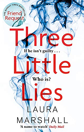 Book cover: “Three Little Lies” by Laura Marshall, with swirling smoke imagery.