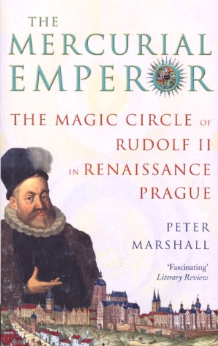 Book cover featuring a portrait of Rudolf II and a Prague cityscape.