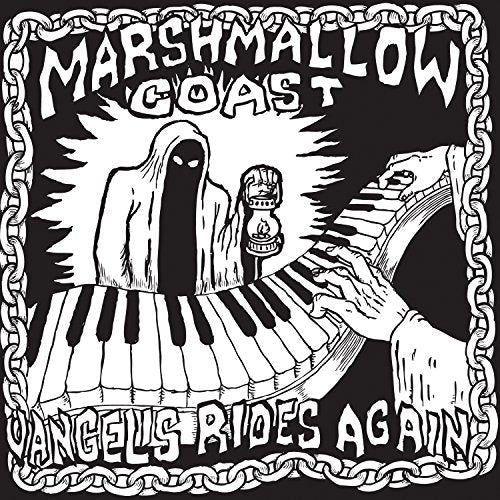 Black and white album cover with a ghost playing a keyboard and singing.