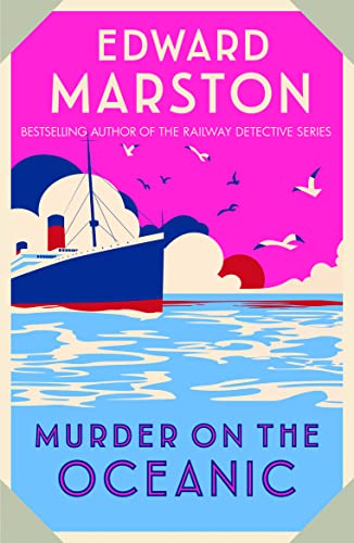 Book cover with a blue ocean liner, pink sky, and white seagulls.