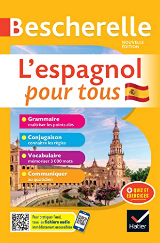 Bescherelle Spanish language learning book with a Seville cityscape background.