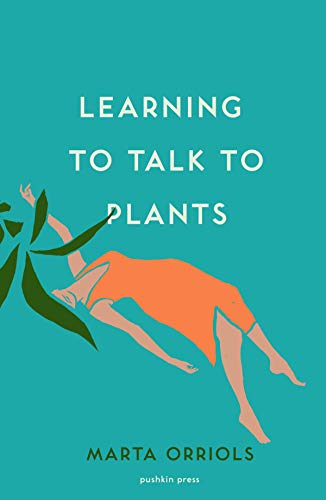 Book cover: woman in orange reaching for green leaves, teal background.