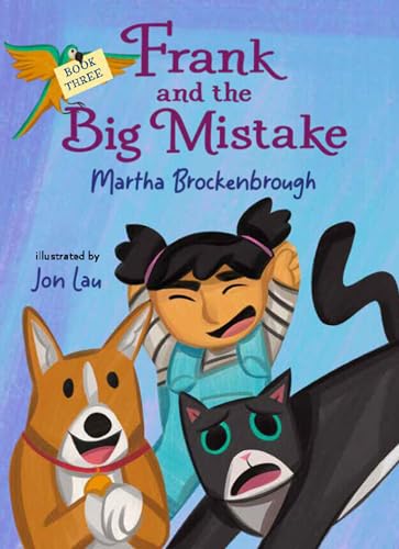 Book cover: girl with dog and cat, titled “Frank and the Big Mistake”.