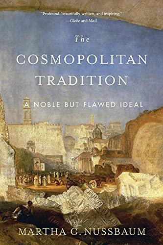 Book cover: “The Cosmopolitan Tradition” by Martha C. Nussbaum, with a city landscape.