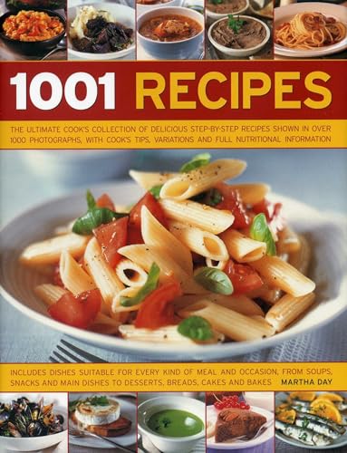 Cookbook cover, “1001 Recipes”, featuring pasta and smaller food images.