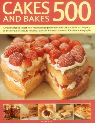 Book cover for "Cakes and Bakes 500" featuring a strawberry sponge cake.