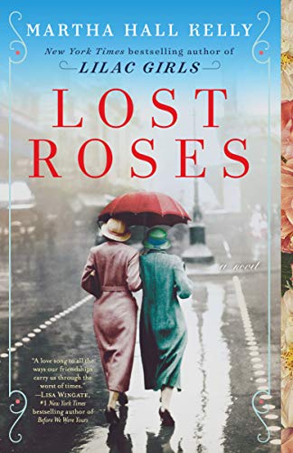 Book cover: “Lost Roses” depicts two women with an umbrella in rain.