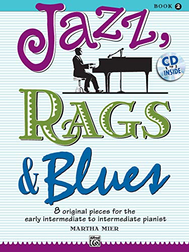 Sheet music cover for "Jazz, Rags & Blues 2" with a pianist image.