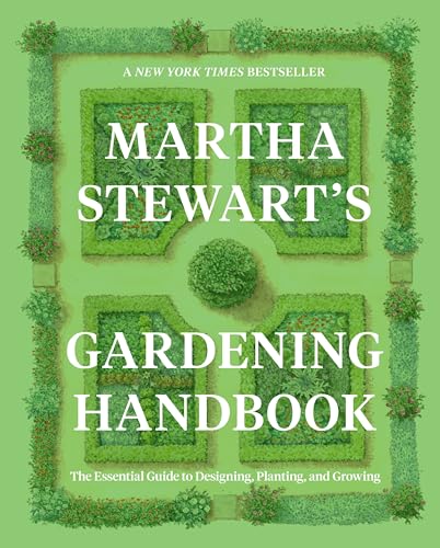 Book cover with a green garden illustration and white text titled Martha Stewart's Gardening Handbook.