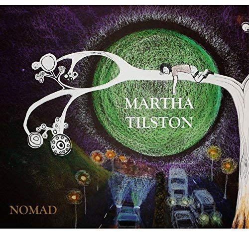 Album cover for Martha Tilston’s “Nomad” featuring illustration of a person and vehicles.