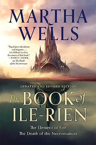 Book cover featuring a fantasy castle reflected in water with text by Martha Wells.