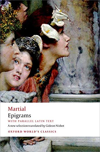 Book cover depicting classical figures with title “Epigrams” and author “Martial”.