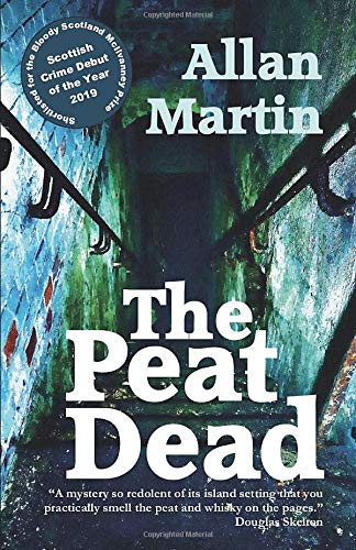 Book cover: “The Peat Dead” by Allan Martin, dark moody landscape.