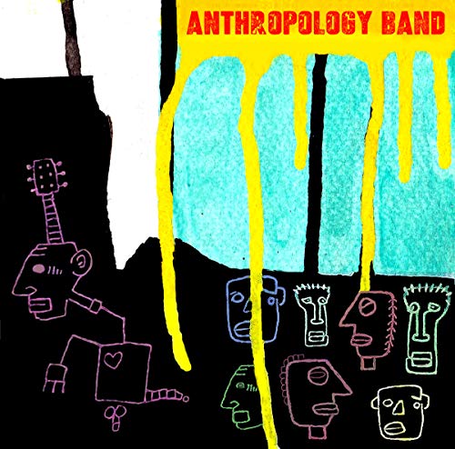 "Album cover with abstract art, colorful tribal faces, and 'Anthropology Band' in red text."